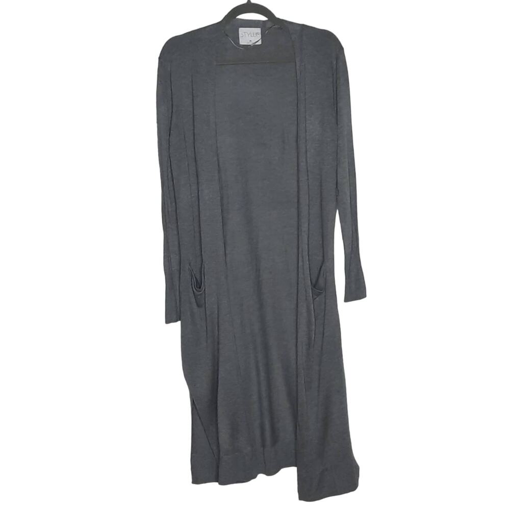 Stylus Women's Long Open Front Duster Cardigan Gray XS